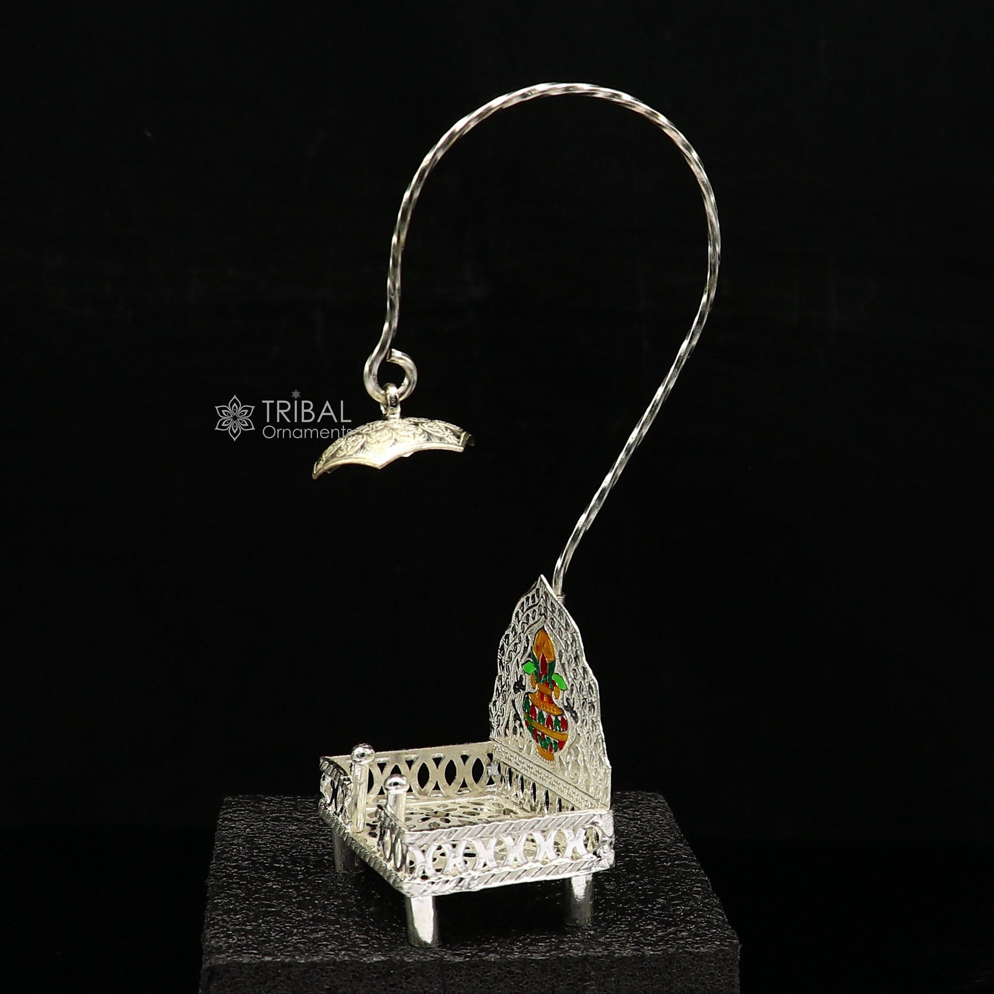 925 pure sterling silver handcrafted small singhasan, idol krishna Bal Gopala throne, god statue's chair, divine silver Chauki Aasan  su1170 - TRIBAL ORNAMENTS