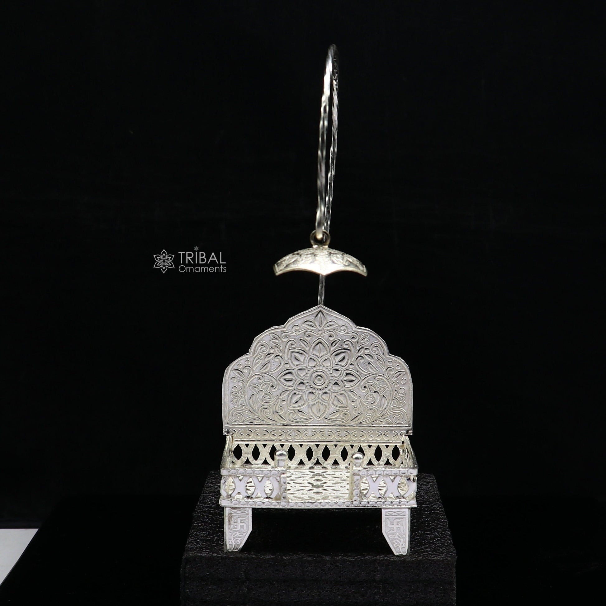 925 pure sterling silver handcrafted small singhasan, idol krishna Bal Gopala throne, god statue's chair, divine silver Chauki Aasan  su1171 - TRIBAL ORNAMENTS