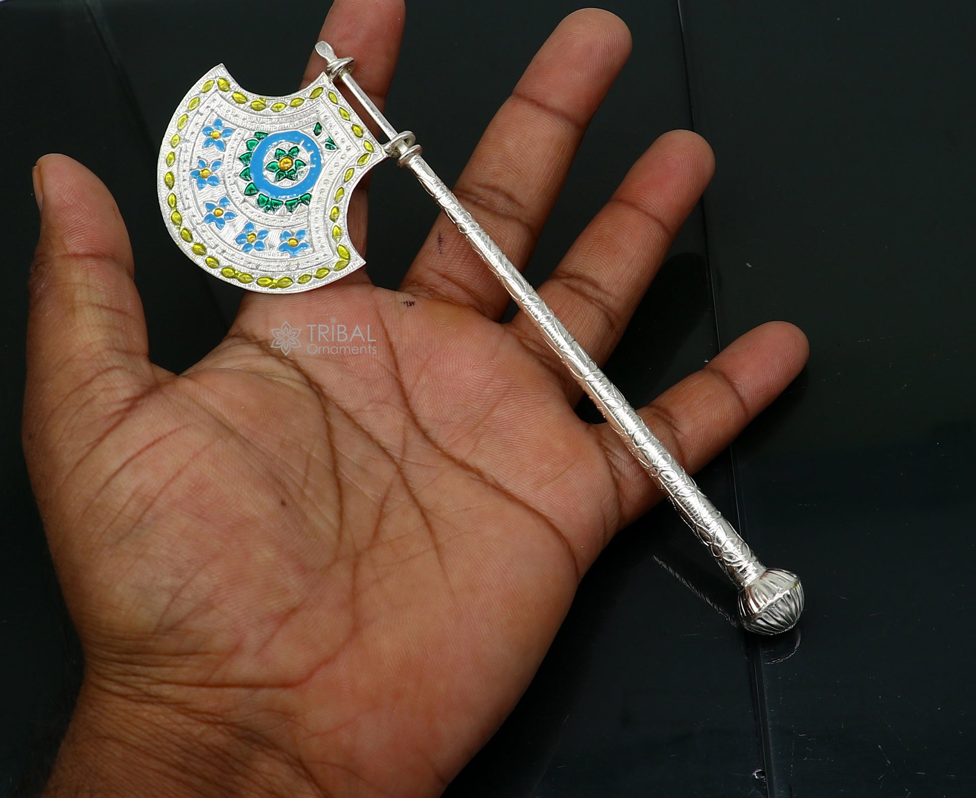 925 sterling silver pankhi, floral design small fan or pankhi for god puja, best gifting laddu gopala krishna, silver hand driven fan su1174 - TRIBAL ORNAMENTS