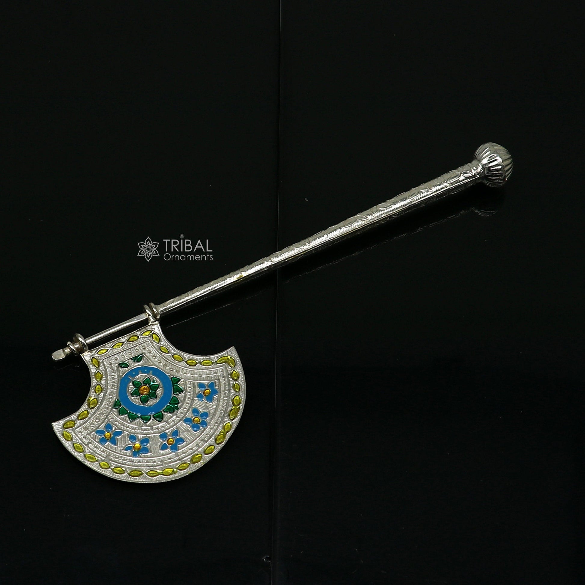 925 sterling silver pankhi, floral design small fan or pankhi for god puja, best gifting laddu gopala krishna, silver hand driven fan su1174 - TRIBAL ORNAMENTS