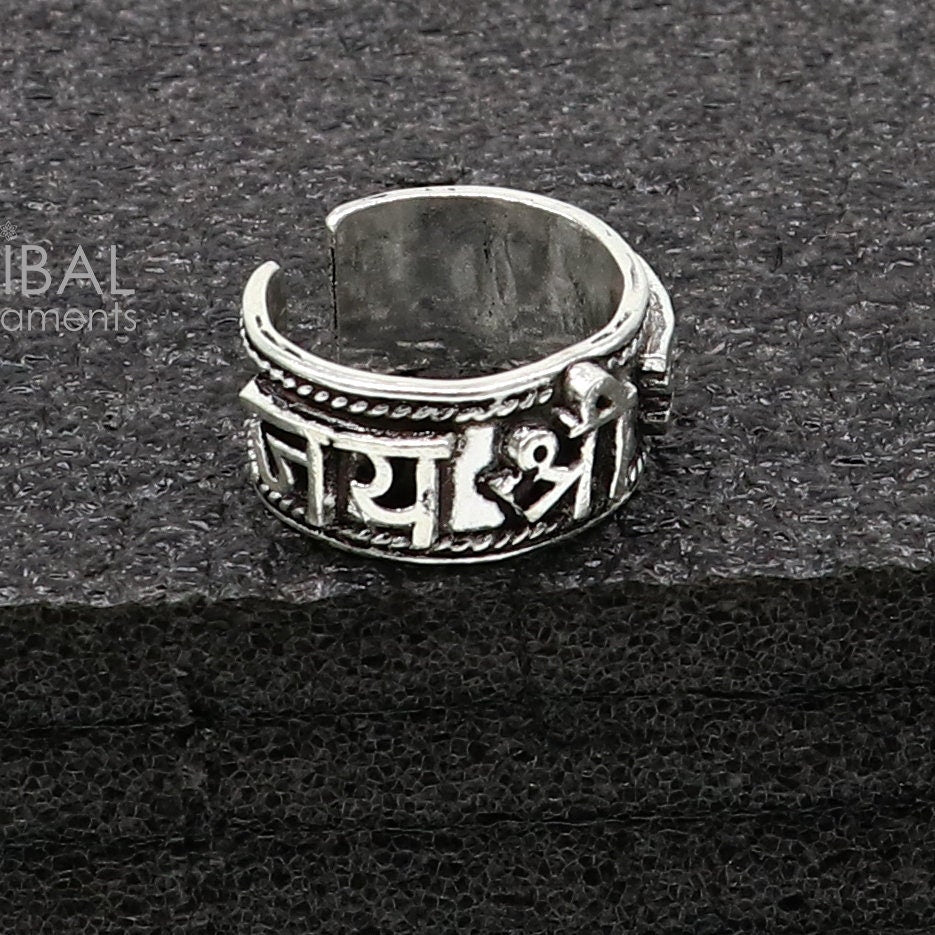925 sterling silver 12mm wide solid handmade Adjustable idol Krishna mantra "Jai Shri Shyam" ring band, thumb ring oxidized jewelry sr380 - TRIBAL ORNAMENTS