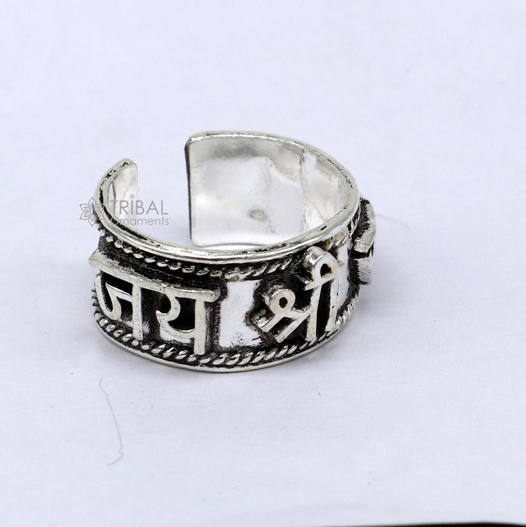 925 sterling silver 11mm wide solid handmade Adjustable idol Rama mantra "Jai Shri Ram" ring band, thumb ring classical jewelry sr381 - TRIBAL ORNAMENTS