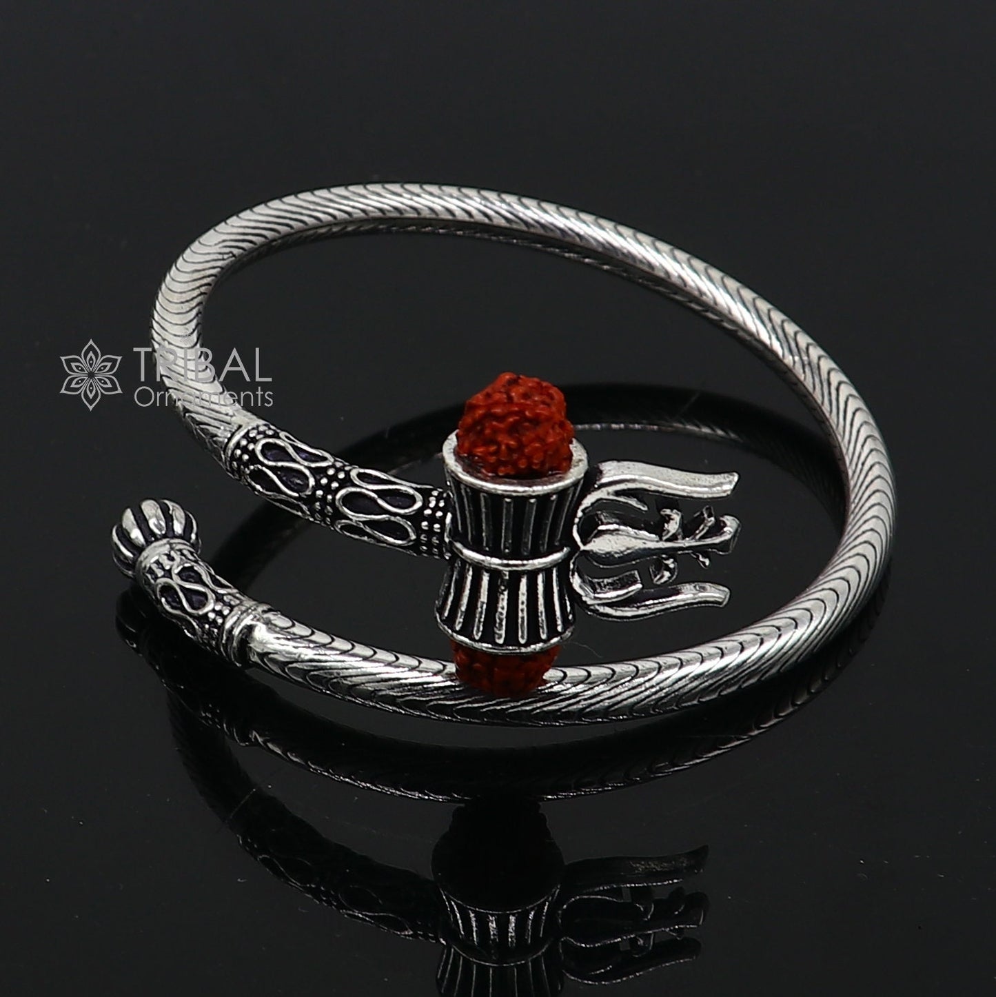 Trendy Lord Shiva trident trishul trishool kada 925 Sterling silver handmade bangle bracelet with natural Rudraksha magical kada nsk742 - TRIBAL ORNAMENTS