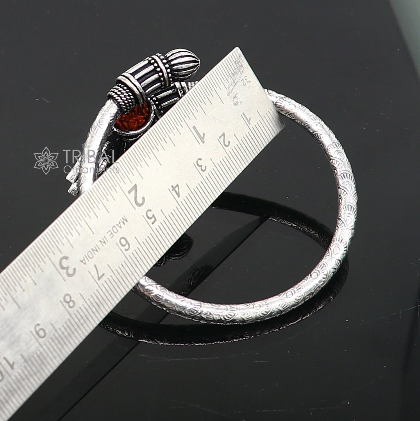 Trendy Lord Shiva trident trishul trishool kada 925 Sterling silver handmade bangle bracelet with natural Rudraksha magical kada nsk743 - TRIBAL ORNAMENTS