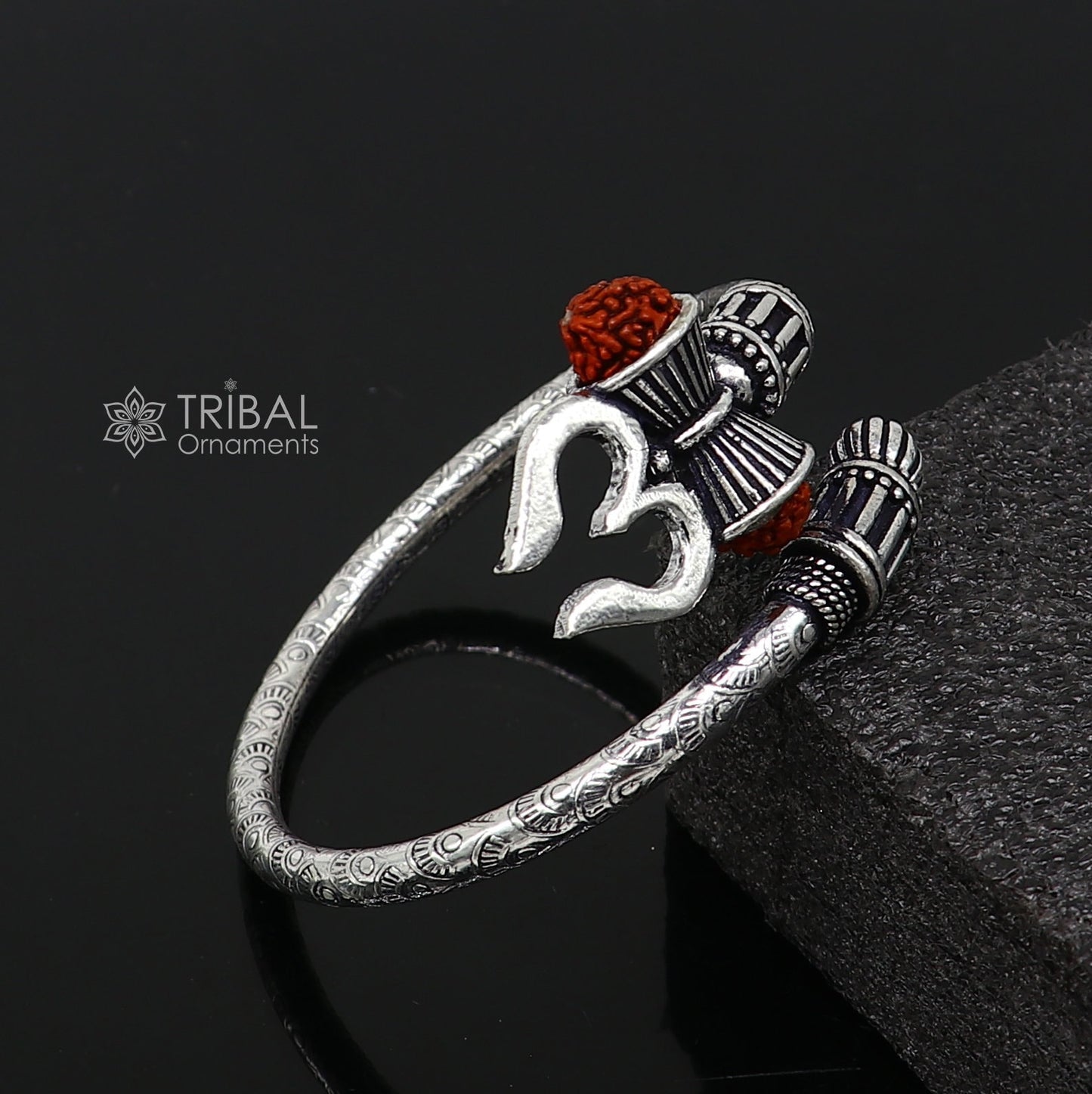 Trendy Lord Shiva trident trishul trishool kada 925 Sterling silver handmade bangle bracelet with natural Rudraksha magical kada nsk743 - TRIBAL ORNAMENTS