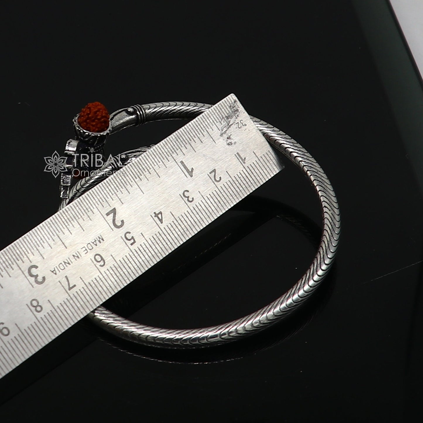 Trendy Lord Shiva trident trishul trishool kada 925 Sterling silver handmade bangle bracelet with natural Rudraksha magical kada nsk744 - TRIBAL ORNAMENTS