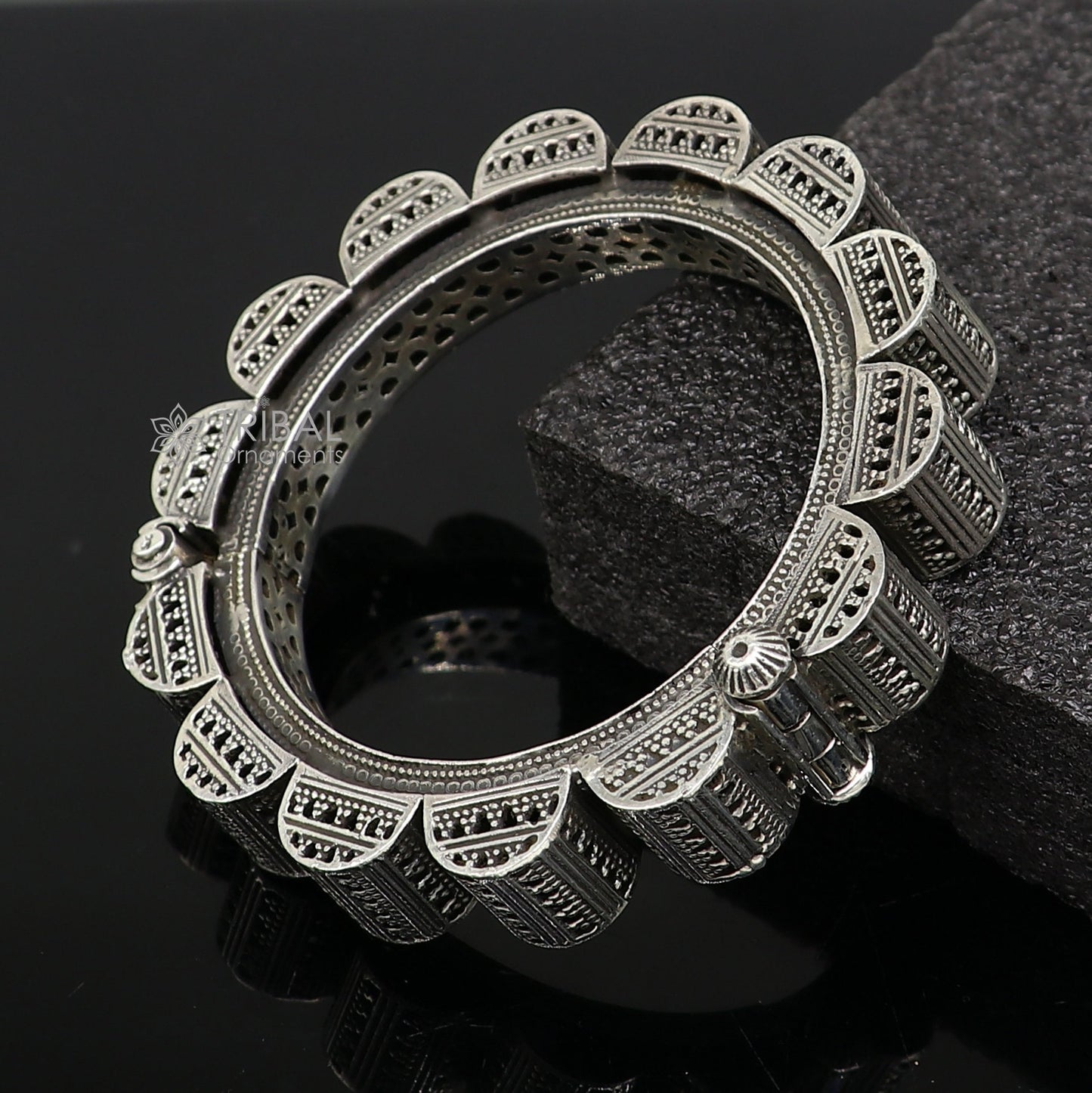 Vintage trendy style 925 sterling silver handmade unique tribal cultural bangle bracelet kada wedding tribal Navaratri dance jewelry nsk751 - TRIBAL ORNAMENTS