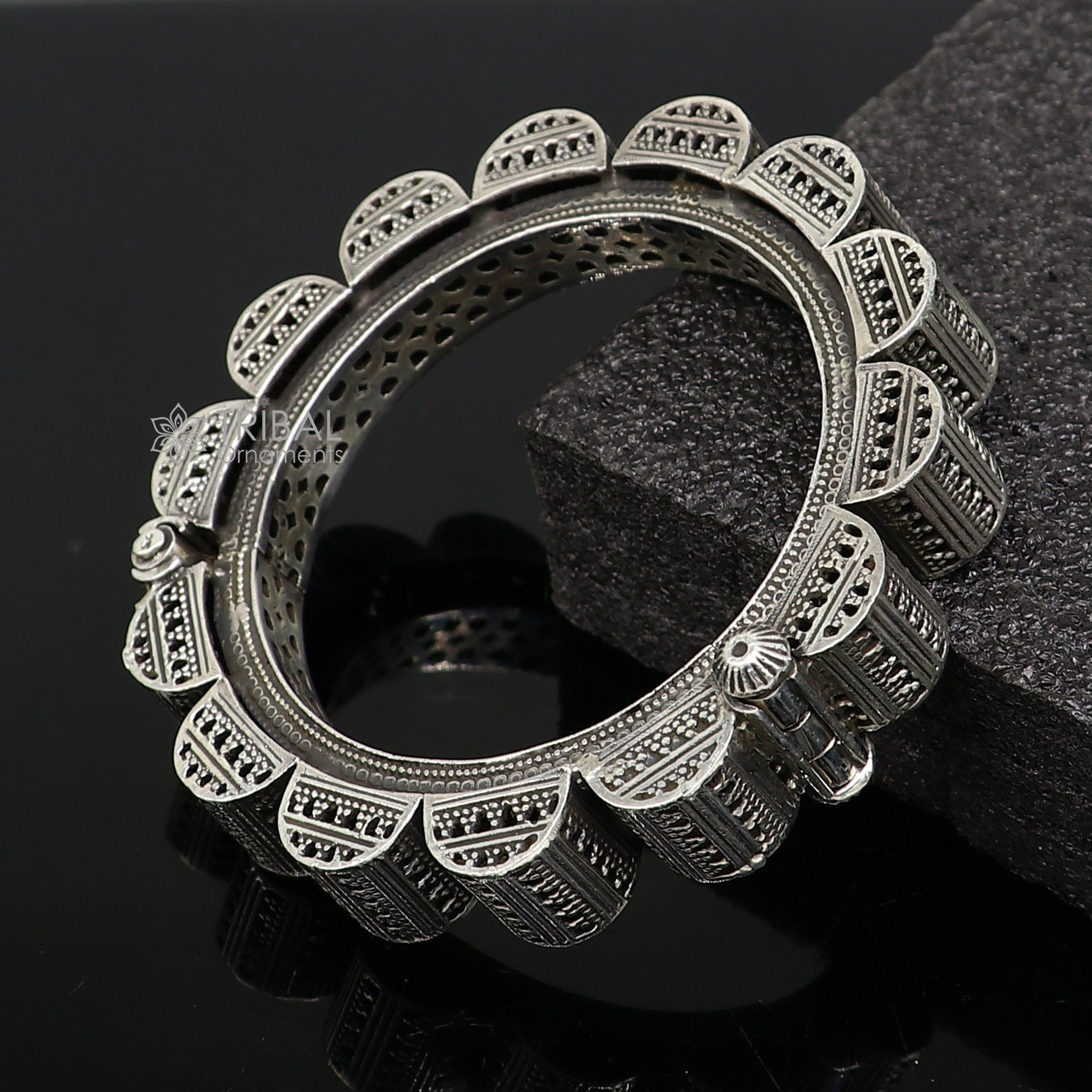Vintage trendy style 925 sterling silver handmade unique tribal cultural bangle bracelet kada wedding tribal Navaratri dance jewelry nsk751 - TRIBAL ORNAMENTS