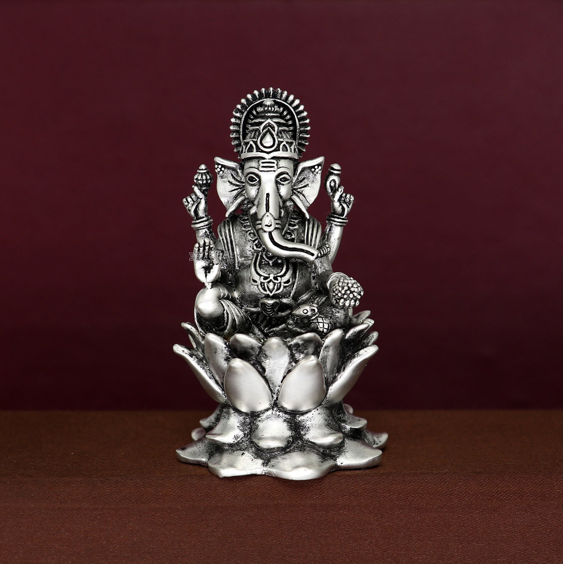 925 Sterling silver Lord Ganesh Idol, Pooja Articles, Silver Idols Figurine, handcrafted Ganesha statue sculpture Diwali puja gift art669 - TRIBAL ORNAMENTS