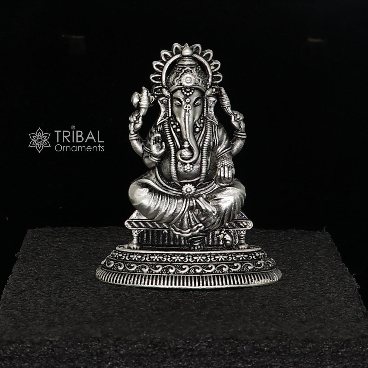 2.5" Divine 925 Sterling silver Lord Ganesh Idol, Pooja Articles, Silver Idols Figurine Ganesha statue sculpture Diwali puja gift art675 - TRIBAL ORNAMENTS