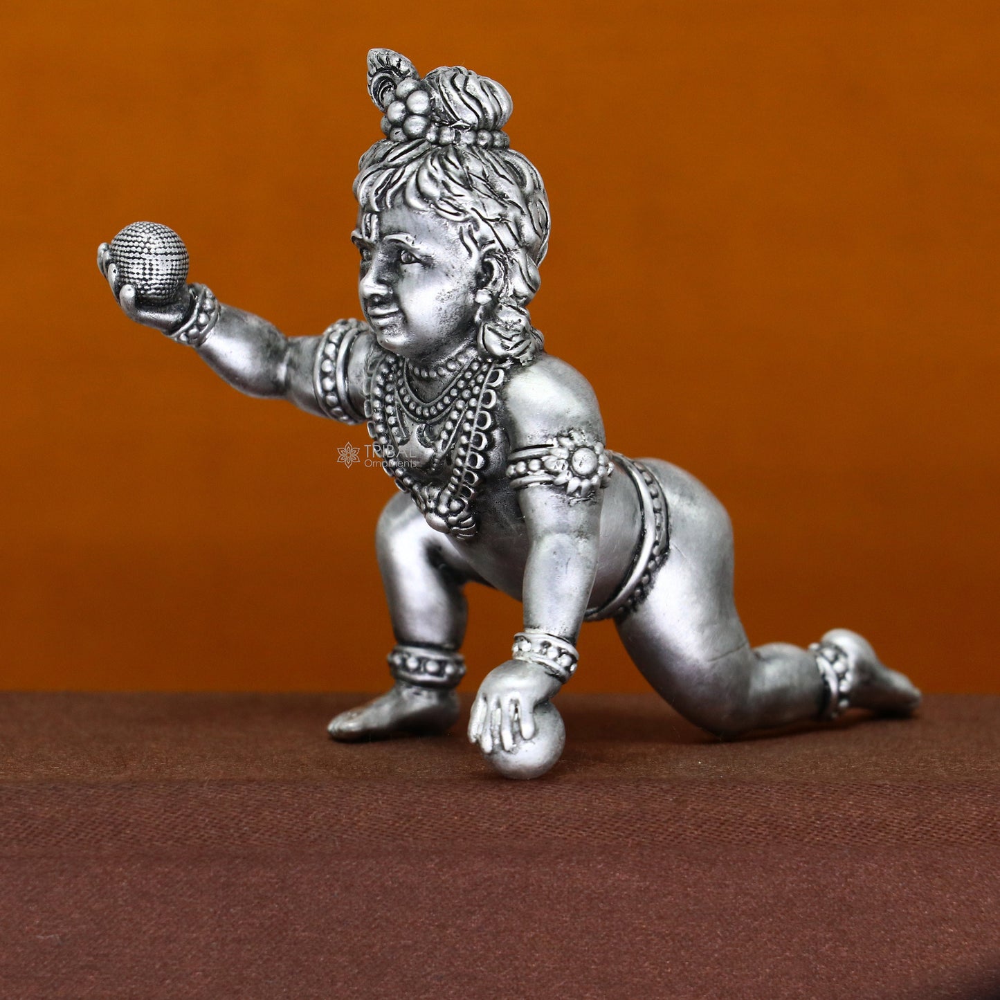 925 Sterling silver Idol Krishna Bal Gopal crawling Krishna statue figurine, silver baby Krishna laddu Gopal sculpture article art698 - TRIBAL ORNAMENTS