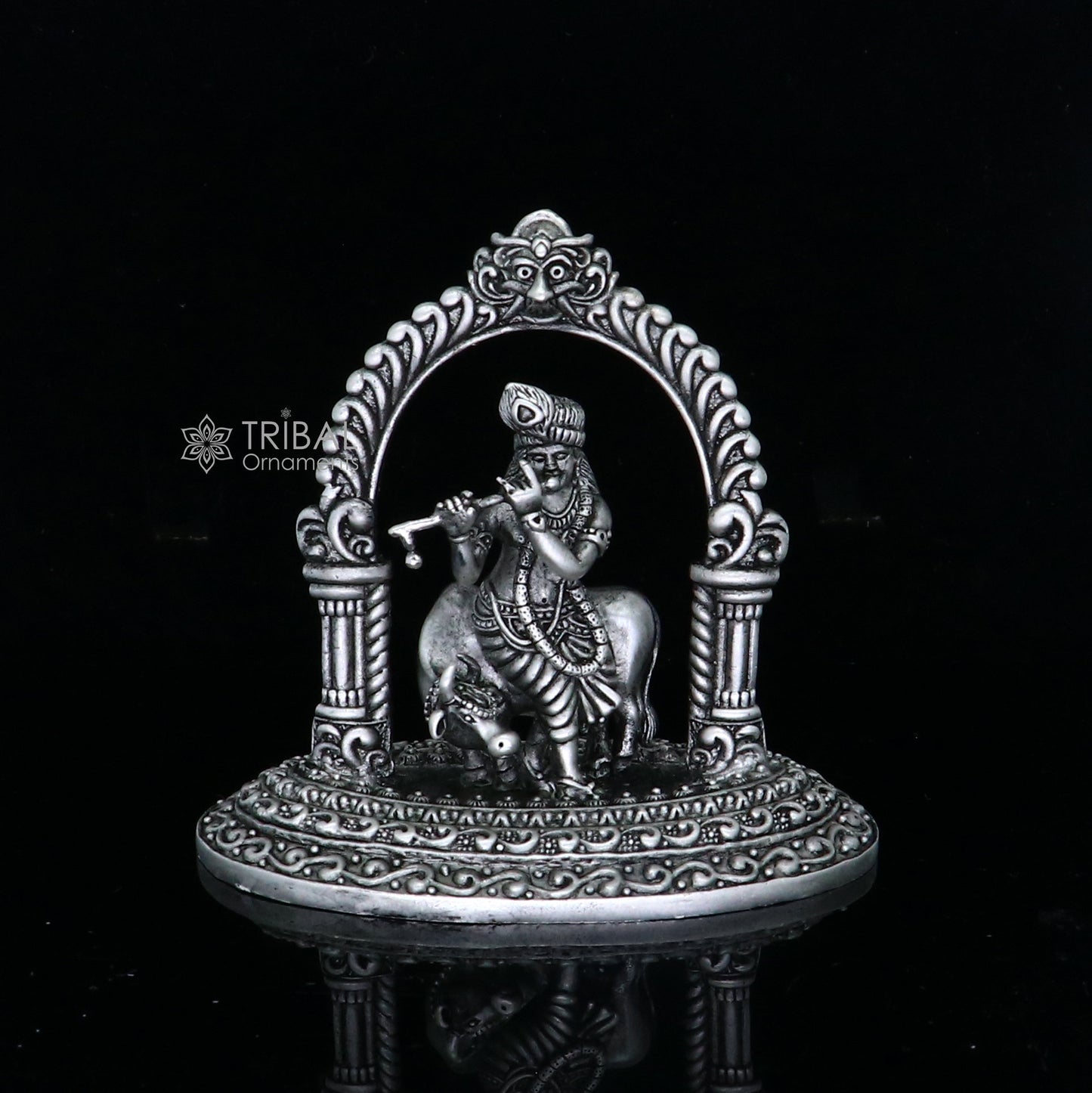 925 sterling silver Exclusive divine Hindu idol Krishna with cow Pendant, amazing design stunning figurine gifting puja articles art701 - TRIBAL ORNAMENTS