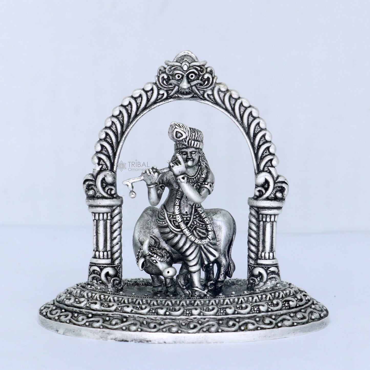 925 sterling silver Exclusive divine Hindu idol Krishna with cow Pendant, amazing design stunning figurine gifting puja articles art701 - TRIBAL ORNAMENTS