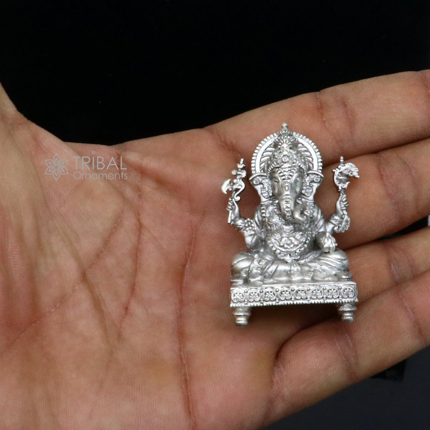 2" 925 Sterling silver handmade God Ganesha statue, puja article figurine, Diwali puja Divine silver article of prosperity and wealth art708 - TRIBAL ORNAMENTS