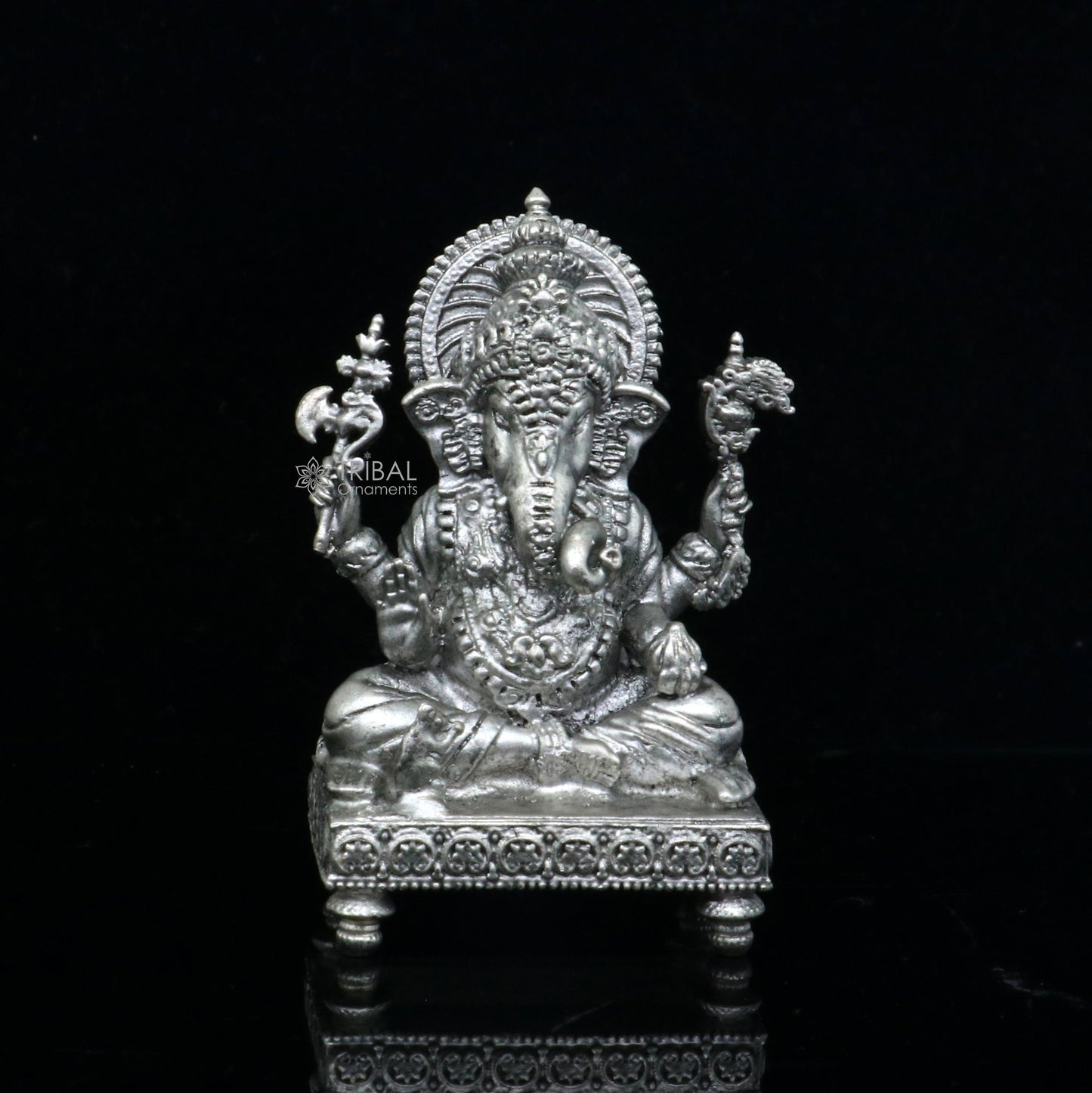 2" 925 Sterling silver handmade God Ganesha statue, puja article figurine, Diwali puja Divine silver article of prosperity and wealth art708 - TRIBAL ORNAMENTS