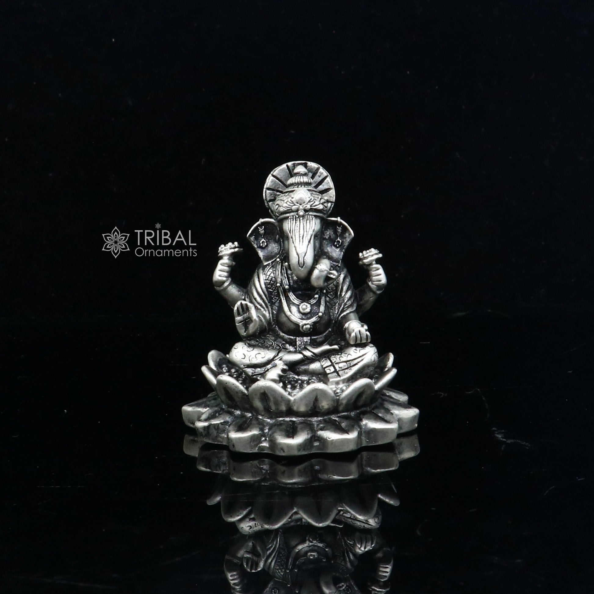 1.5" 925 Sterling silver lord Ganesha Kamlasan statue puja article figurine, Diwali puja Divine silver article of prosperity& wealth art714 - TRIBAL ORNAMENTS