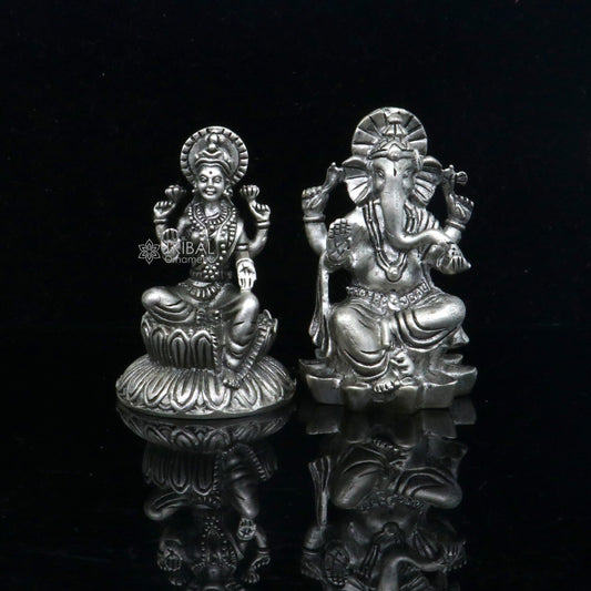 925 Sterling silver Lakshmi and Ganesha Kamlasan statue figurine, puja article Diwali puja brings joy, hope, and wealth to the owners art719 - TRIBAL ORNAMENTS