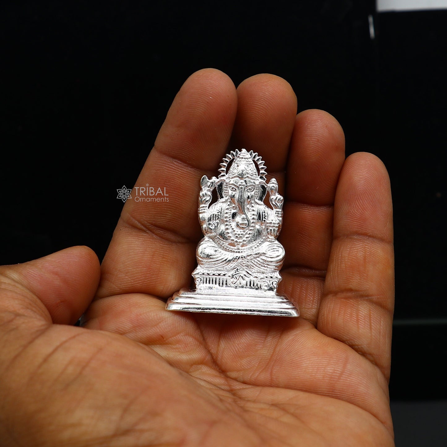 925 Sterling silver Lord Ganesh Idol, Pooja Articles, Silver Idols Figurine, handcrafted Lord Ganesh statue Diwali puja gift art665 - TRIBAL ORNAMENTS