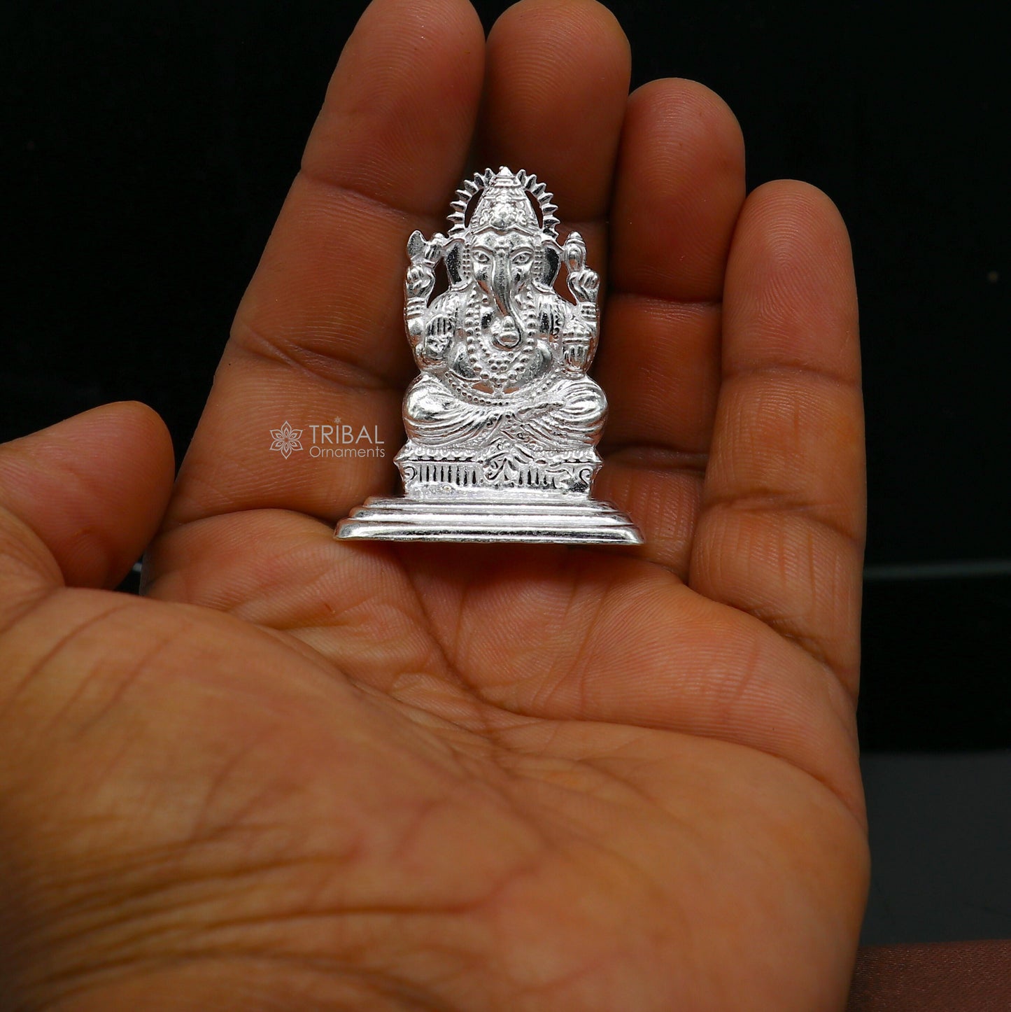 925 Sterling silver Lord Ganesh Idol, Pooja Articles, Silver Idols Figurine, handcrafted Lord Ganesh statue Diwali puja gift art665 - TRIBAL ORNAMENTS