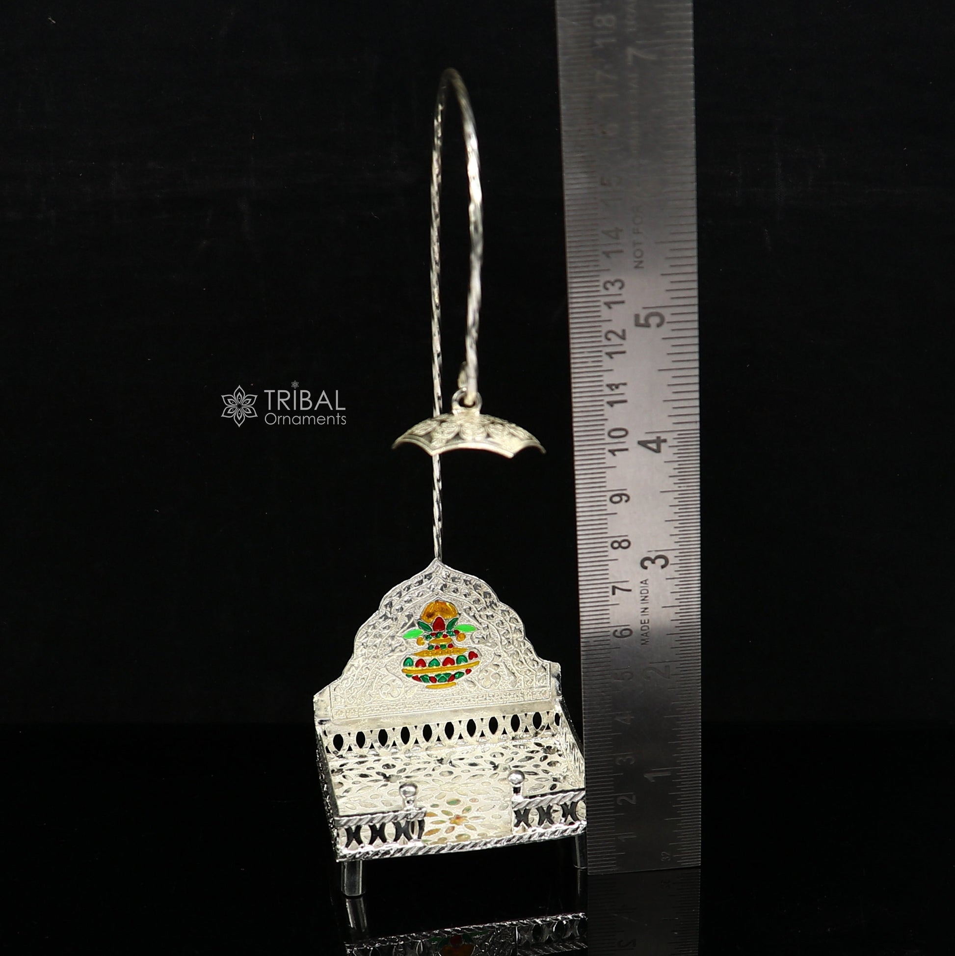 925 pure sterling silver handcrafted small sinhasan, idol krishna Bal Gopala throne, god statue's stand chair temple art puja article su1168 - TRIBAL ORNAMENTS