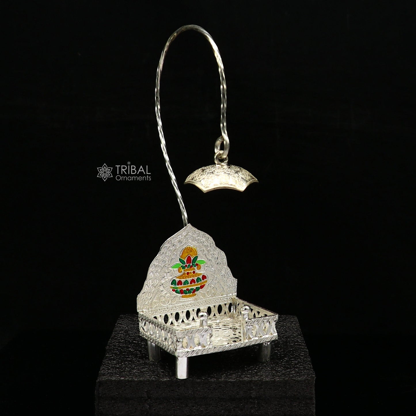 925 pure sterling silver handcrafted small singhasan, idol krishna Bal Gopala throne, god statue's chair, divine silver Chauki Aasan su1170 - TRIBAL ORNAMENTS