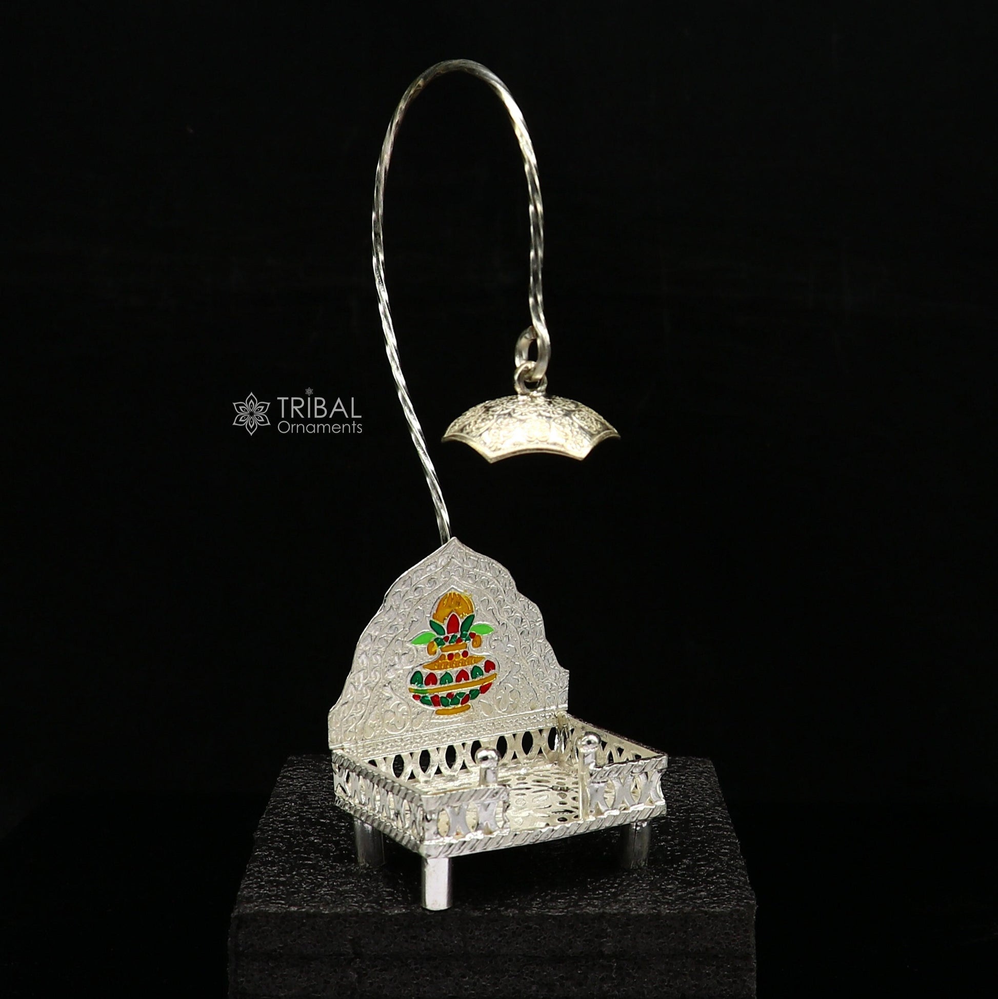 925 pure sterling silver handcrafted small singhasan, idol krishna Bal Gopala throne, god statue's chair, divine silver Chauki Aasan  su1170 - TRIBAL ORNAMENTS