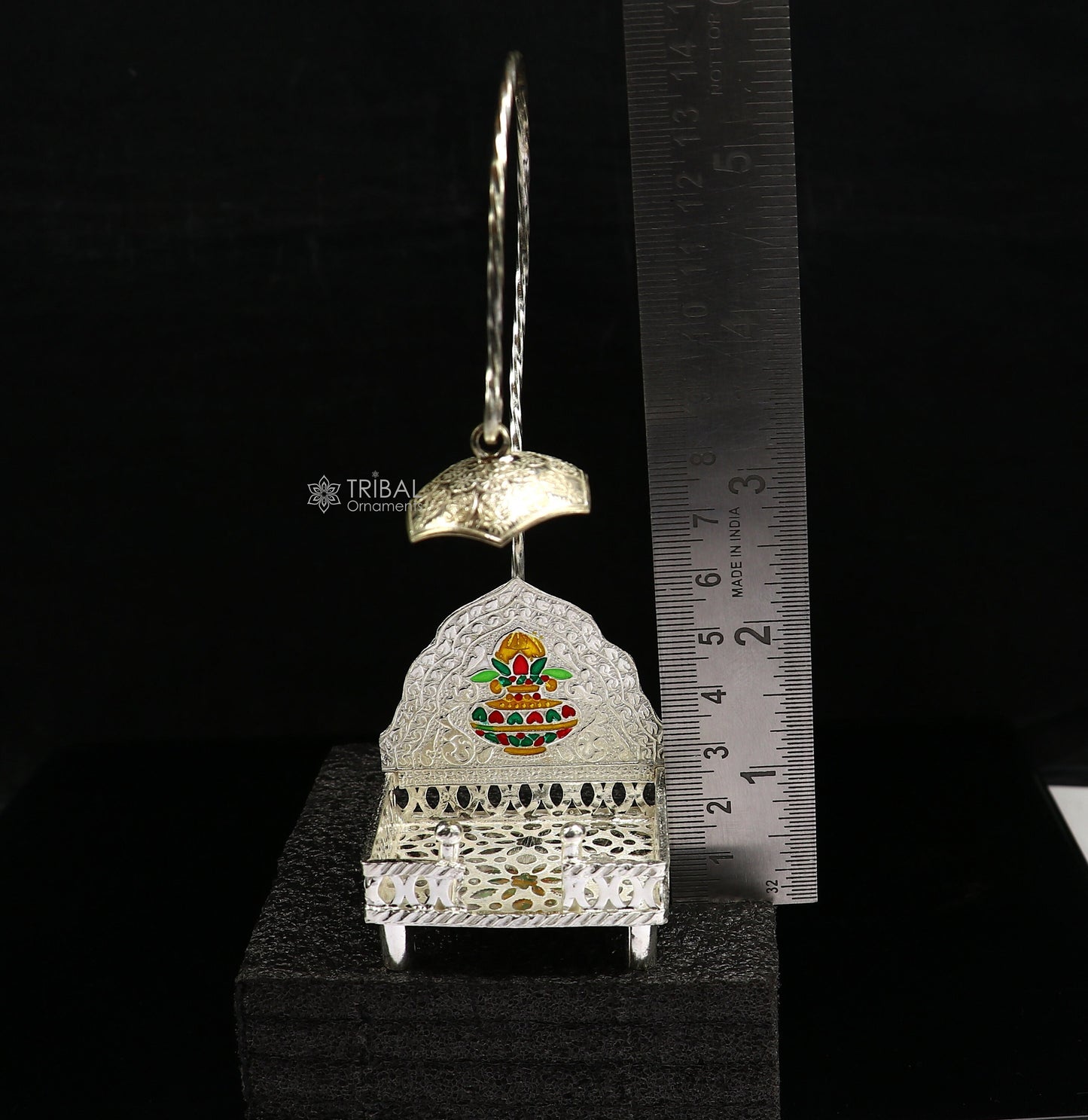 925 pure sterling silver handcrafted small singhasan, idol krishna Bal Gopala throne, god statue's chair, divine silver Chauki Aasan su1170 - TRIBAL ORNAMENTS