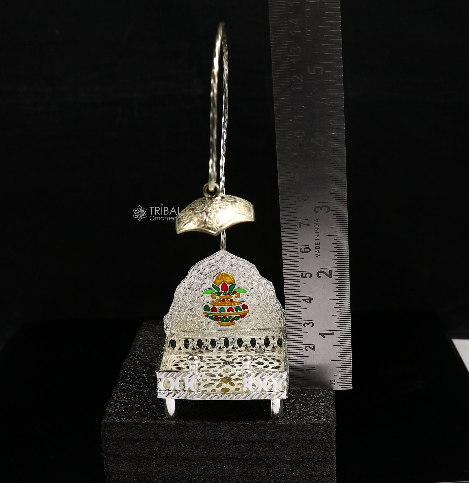 925 pure sterling silver handcrafted small singhasan, idol krishna Bal Gopala throne, god statue's chair, divine silver Chauki Aasan  su1170 - TRIBAL ORNAMENTS