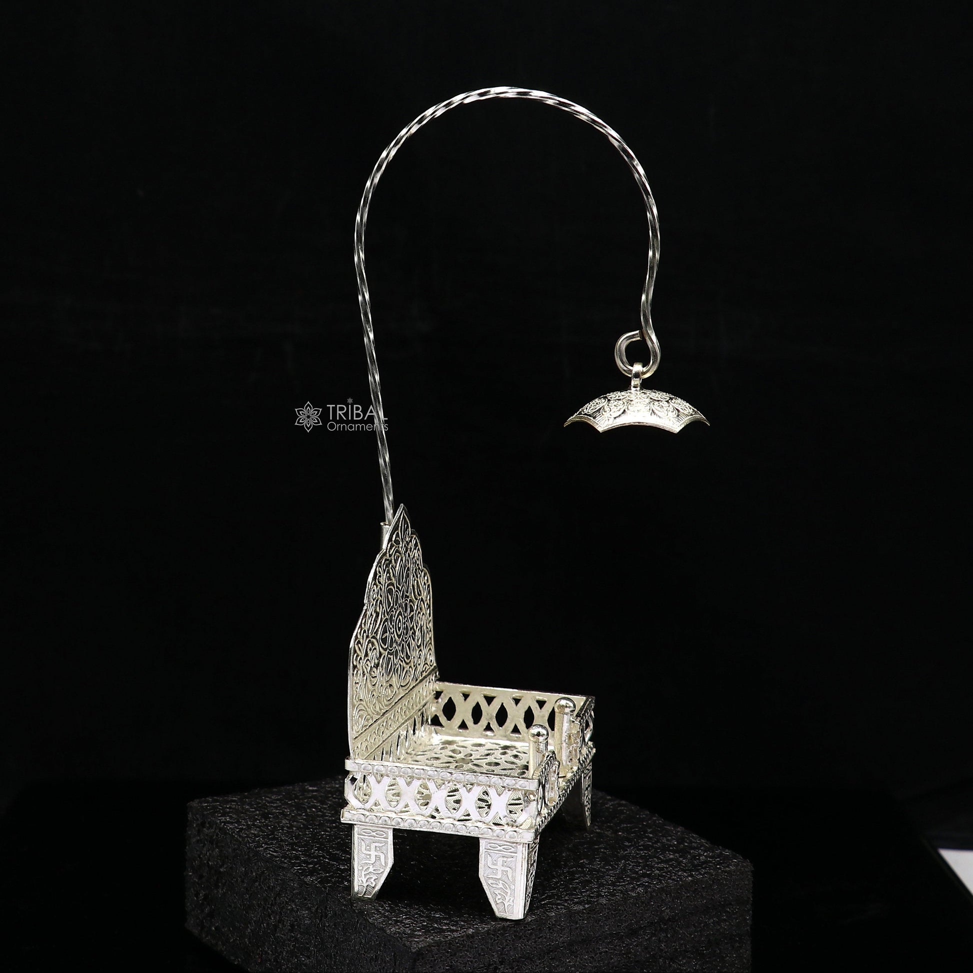925 pure sterling silver handcrafted small singhasan, idol krishna Bal Gopala throne, god statue's chair, divine silver Chauki Aasan  su1171 - TRIBAL ORNAMENTS