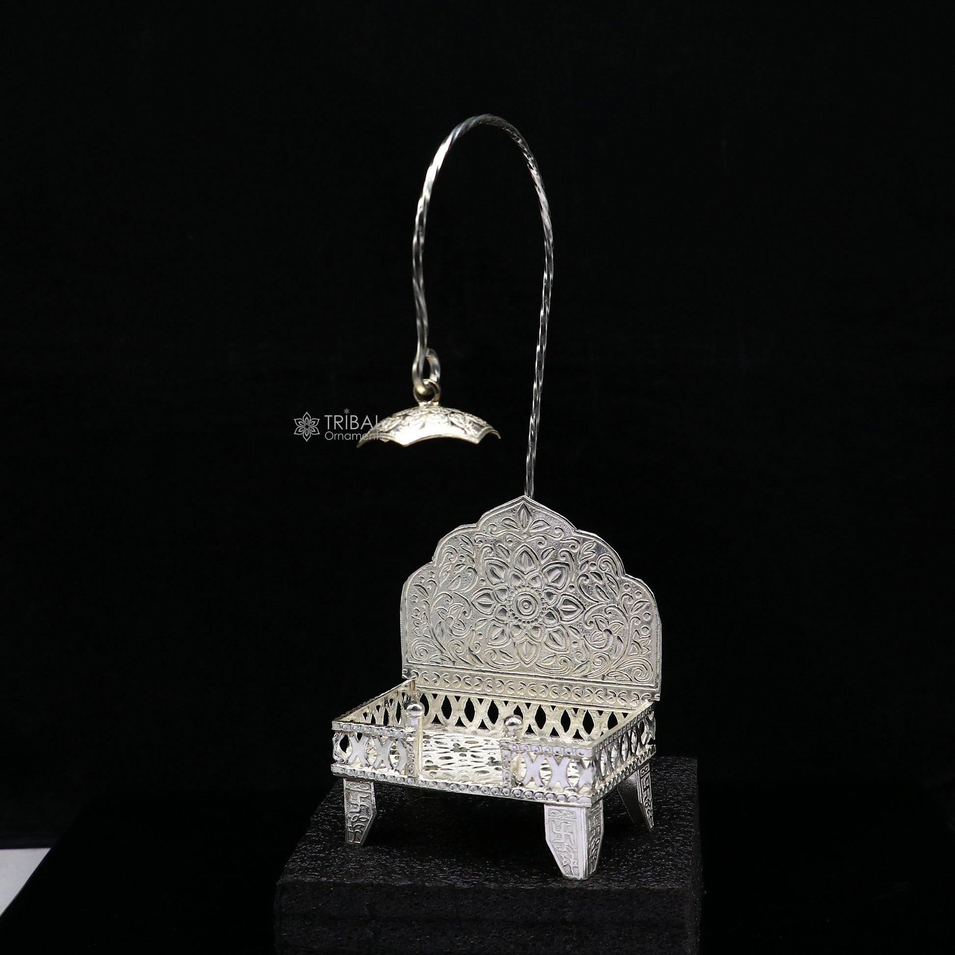 925 pure sterling silver handcrafted small singhasan, idol krishna Bal Gopala throne, god statue's chair, divine silver Chauki Aasan  su1171 - TRIBAL ORNAMENTS