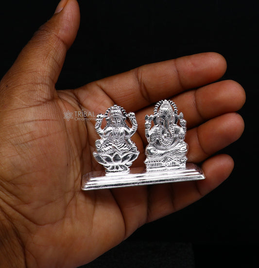 1.6" 925 Sterling silver handmade gorgeous Hindu idols Lakshmi and Ganesha statue, puja article figurine, home décor Diwali puja gift art666 - TRIBAL ORNAMENTS