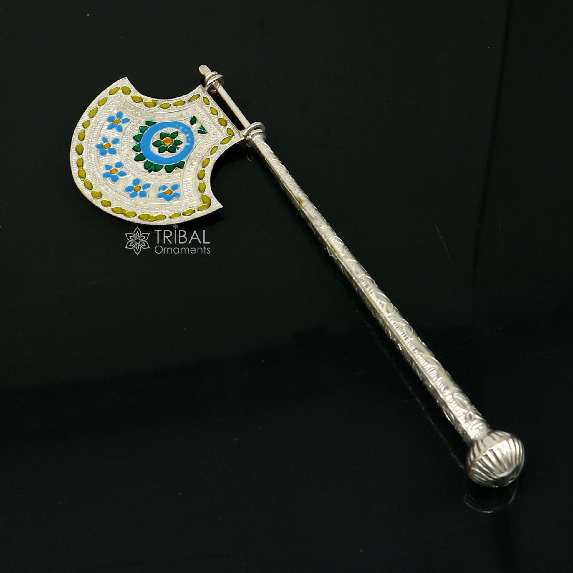 925 sterling silver pankhi, floral design small fan or pankhi for god puja, best gifting laddu gopala krishna, silver hand driven fan su1174 - TRIBAL ORNAMENTS