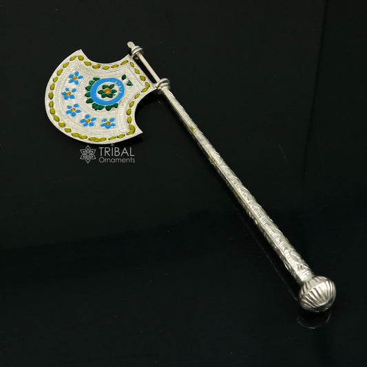 925 sterling silver pankhi, floral design small fan or pankhi for god puja, best gifting laddu gopala krishna, silver hand driven fan su1174 - TRIBAL ORNAMENTS