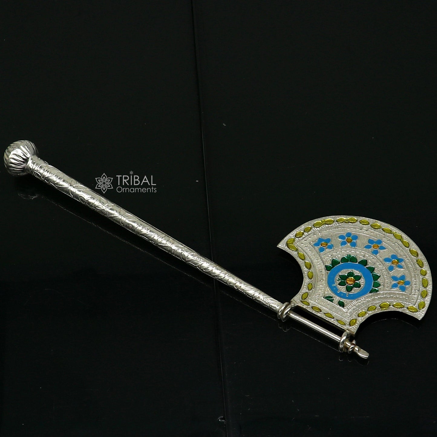 925 sterling silver pankhi, floral design small fan or pankhi for god puja, best gifting laddu gopala krishna, silver hand driven fan su1174 - TRIBAL ORNAMENTS