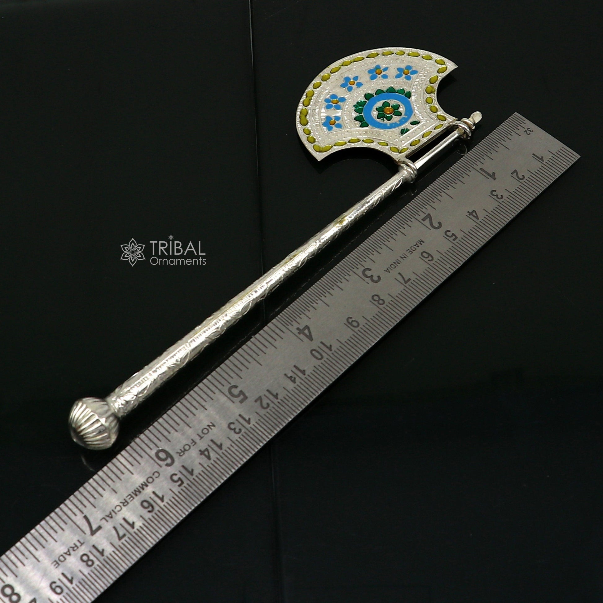 925 sterling silver pankhi, floral design small fan or pankhi for god puja, best gifting laddu gopala krishna, silver hand driven fan su1174 - TRIBAL ORNAMENTS