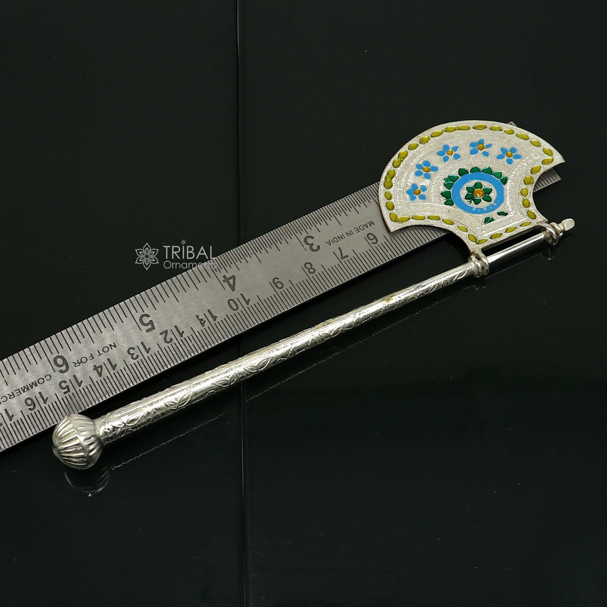 925 sterling silver pankhi, floral design small fan or pankhi for god puja, best gifting laddu gopala krishna, silver hand driven fan su1174 - TRIBAL ORNAMENTS