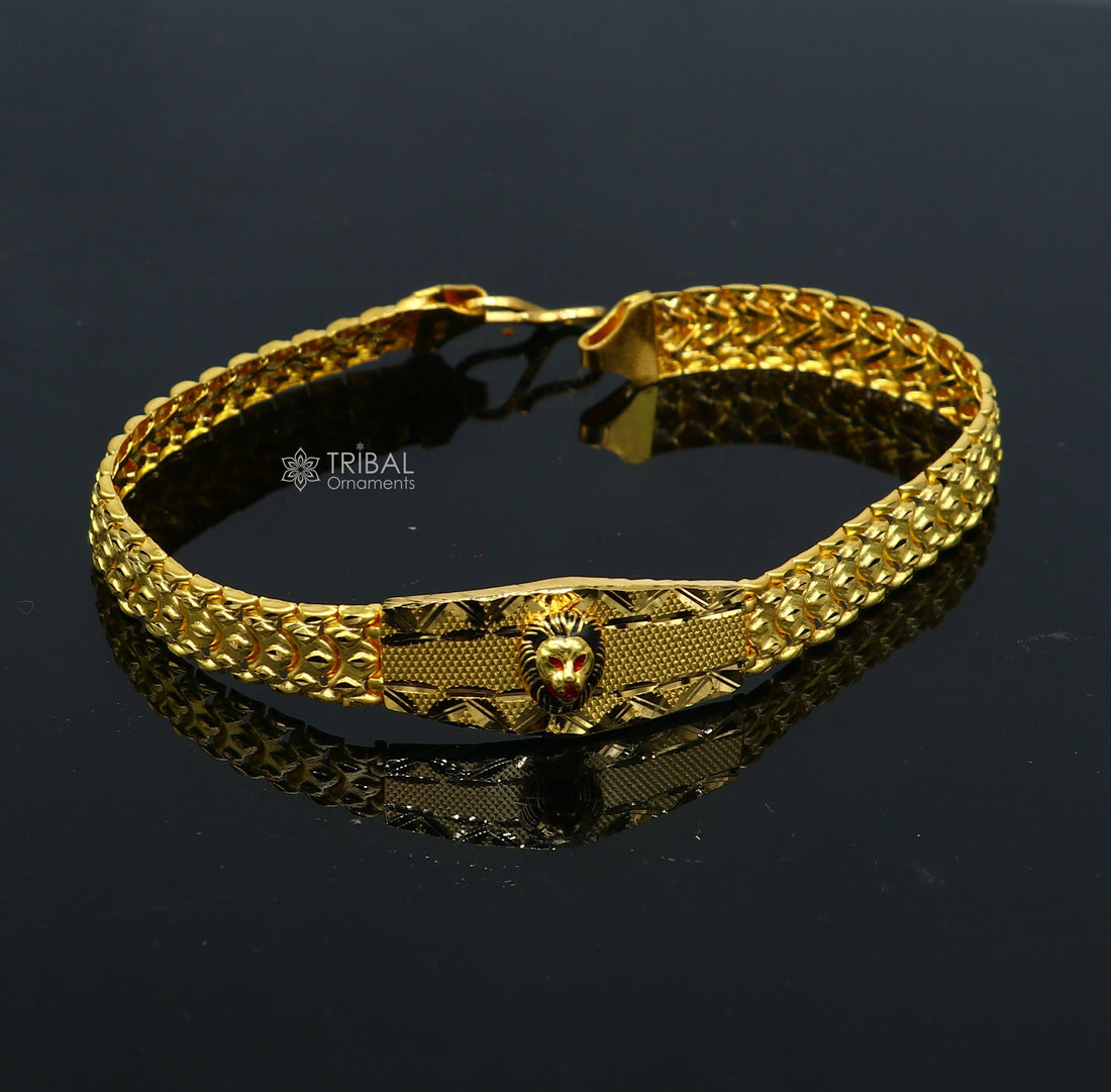 22kt yellow gold handmade unique chain lion bracelet unisex 91.6% gold purity stylish fancy bracelet jewelry best men's gifting gbr78 - TRIBAL ORNAMENTS