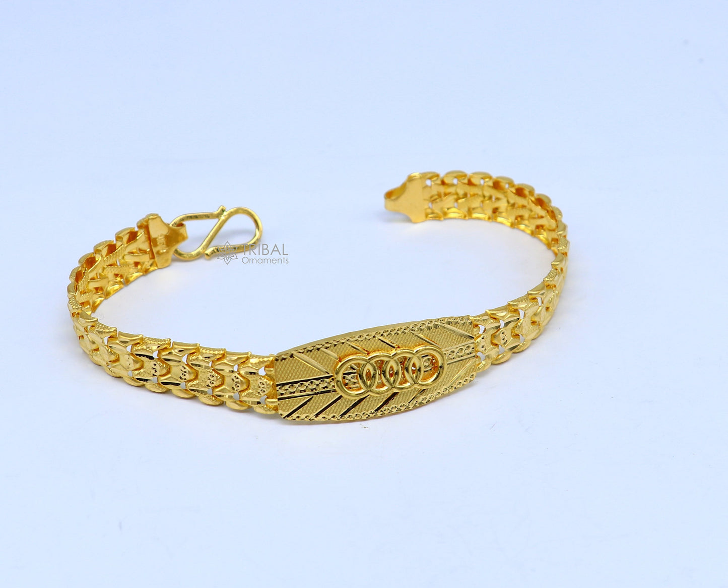 22kt yellow gold handmade unique chain AUDI bracelet unisex 91.6% gold purity stylish fancy bracelet jewelry best men's gifting gbr79 - TRIBAL ORNAMENTS