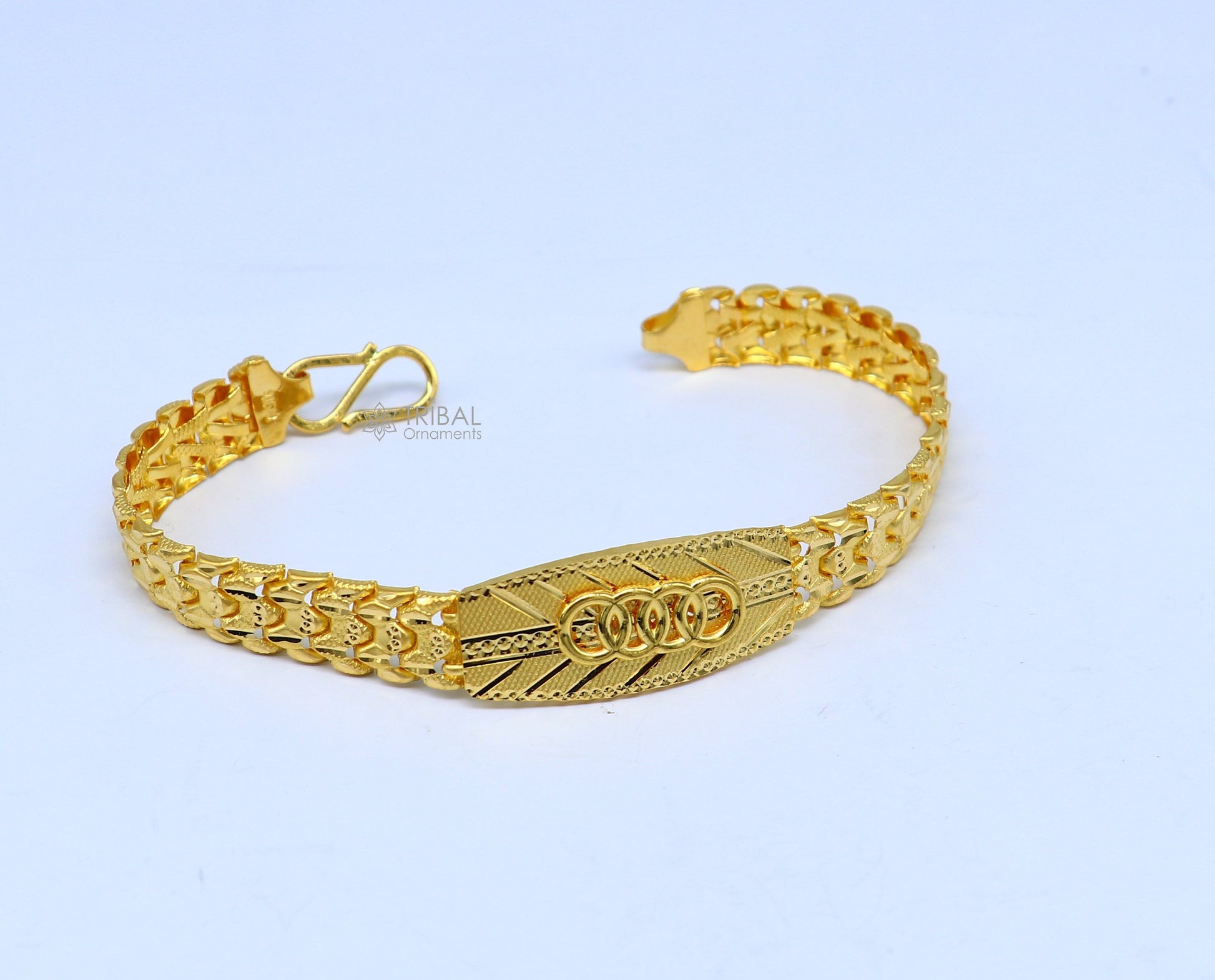 22kt yellow gold handmade unique chain AUDI bracelet unisex 91.6% gold purity stylish fancy bracelet jewelry best men's gifting gbr79 - TRIBAL ORNAMENTS