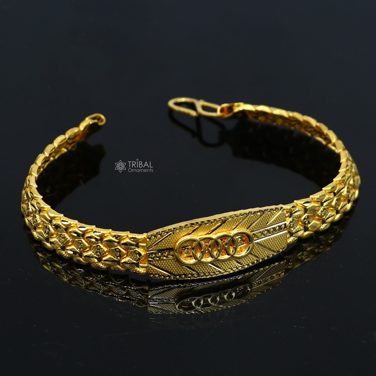 22kt yellow gold handmade unique chain AUDI bracelet unisex 91.6% gold purity stylish fancy bracelet jewelry best men's gifting gbr79 - TRIBAL ORNAMENTS