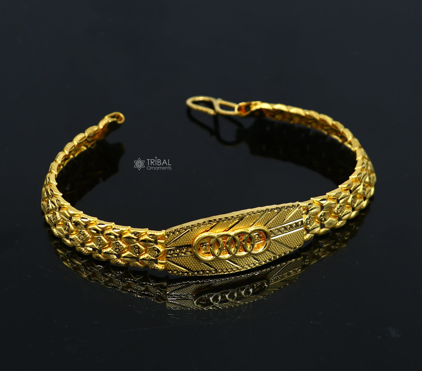 22kt yellow gold handmade unique chain AUDI bracelet unisex 91.6% gold purity stylish fancy bracelet jewelry best men's gifting gbr79 - TRIBAL ORNAMENTS