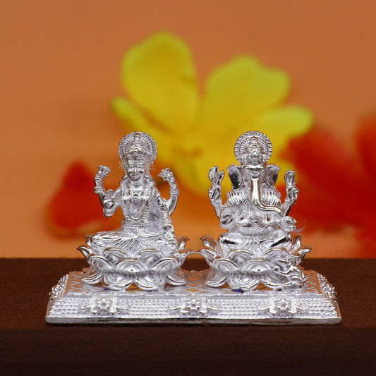 1.2" 925 Sterling silver Lakshmi and Ganesha statue, puja article figurine, Diwali puja brings joy, hope, and wealth to the owners art726 - TRIBAL ORNAMENTS