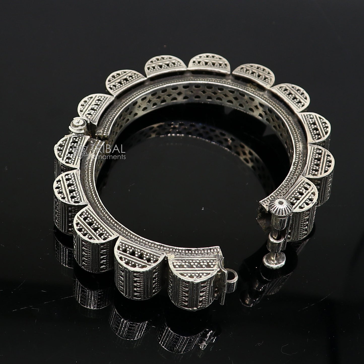 Vintage trendy style 925 sterling silver handmade unique tribal cultural bangle bracelet kada wedding tribal Navaratri dance jewelry nsk751 - TRIBAL ORNAMENTS