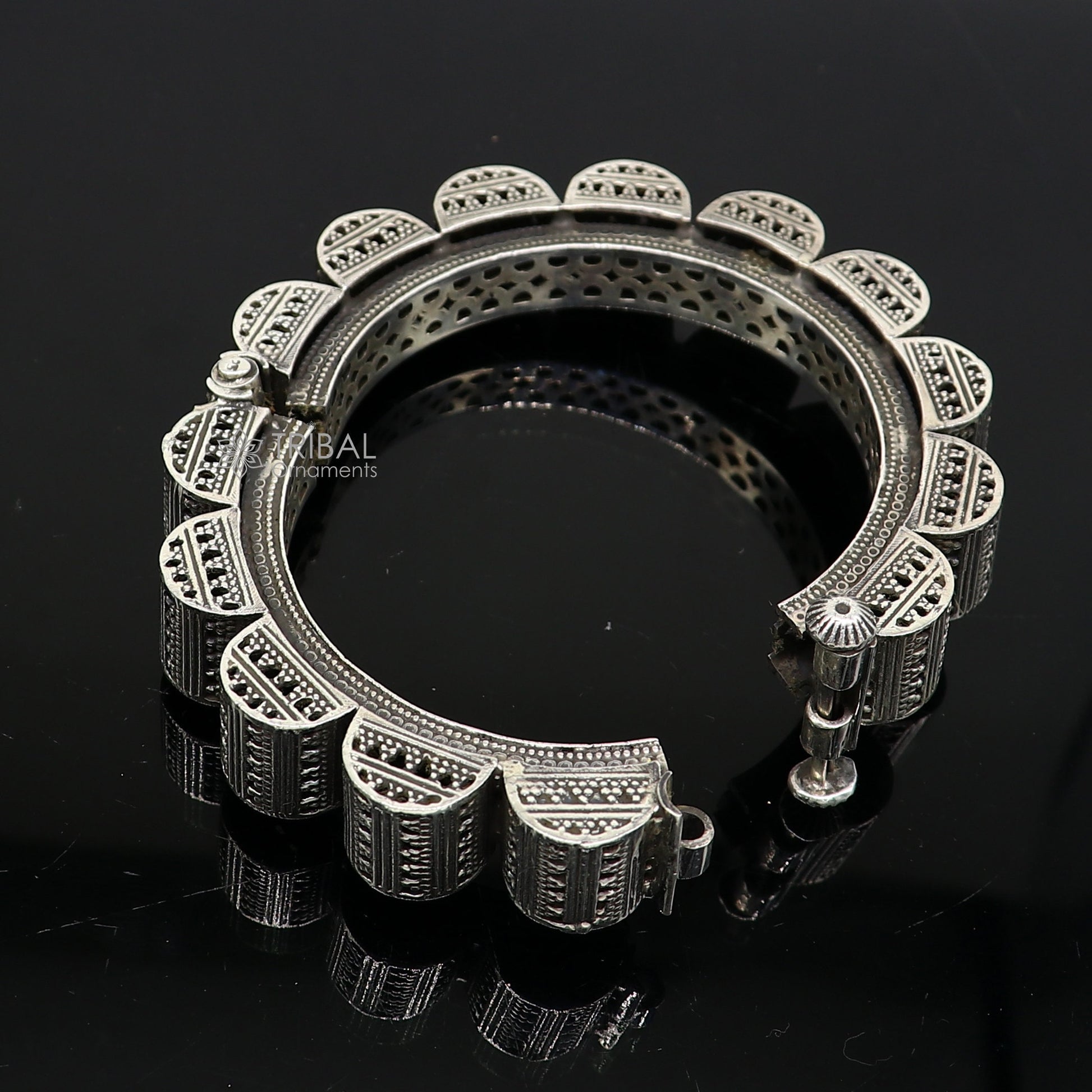 Vintage trendy style 925 sterling silver handmade unique tribal cultural bangle bracelet kada wedding tribal Navaratri dance jewelry nsk751 - TRIBAL ORNAMENTS