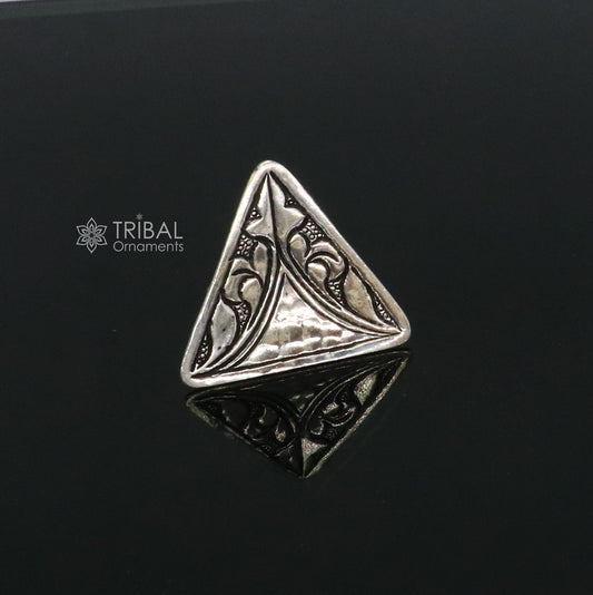 Triangle shape Traditional cultural design 925 sterling silver adjustable ring, best tribal ethnic jewelry Navratri dance jewelry sr388 - TRIBAL ORNAMENTS