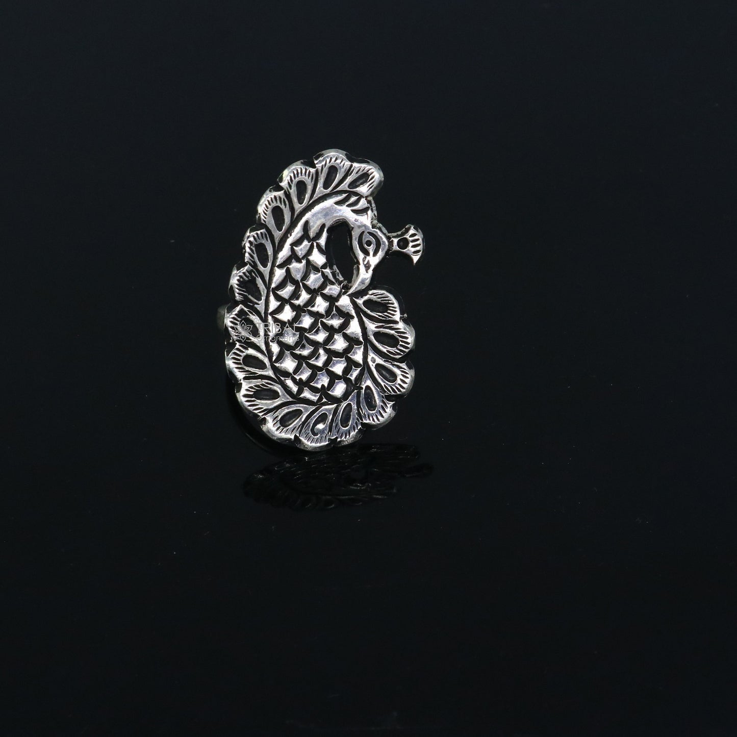 Peacock design Indian Classical cultural 925 sterling silver adjustable ring, best tribal ethnic jewelry Navratri jewelry sr395 - TRIBAL ORNAMENTS