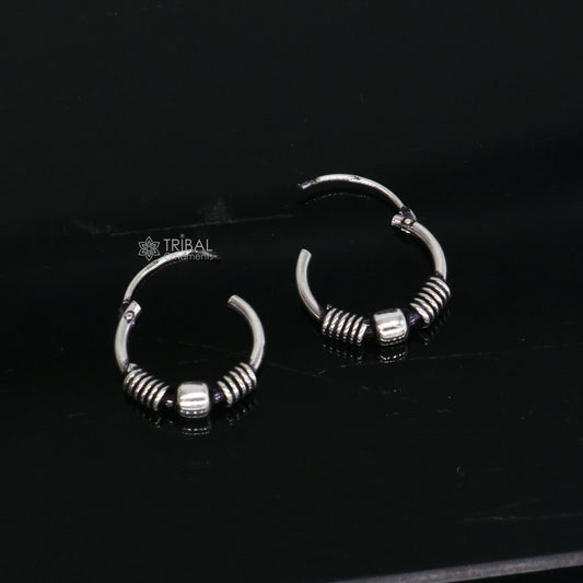 Exclusive new fancy stylish small  925 sterling silver handmade hoops earrings bali ,pretty gifting bali tribal jewelry india s1215 - TRIBAL ORNAMENTS