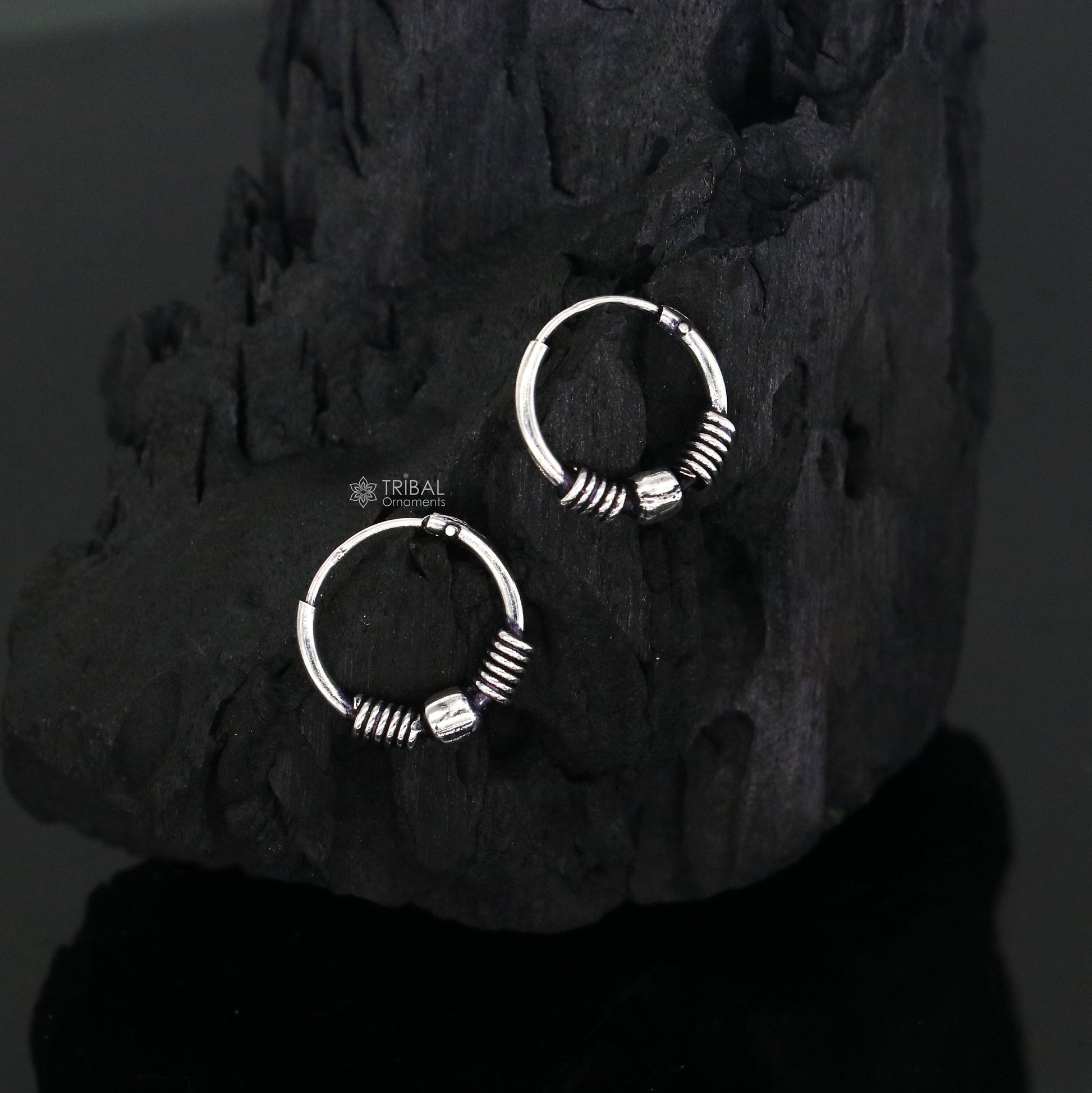 Exclusive new fancy stylish small  925 sterling silver handmade hoops earrings bali ,pretty gifting bali tribal jewelry india s1215 - TRIBAL ORNAMENTS