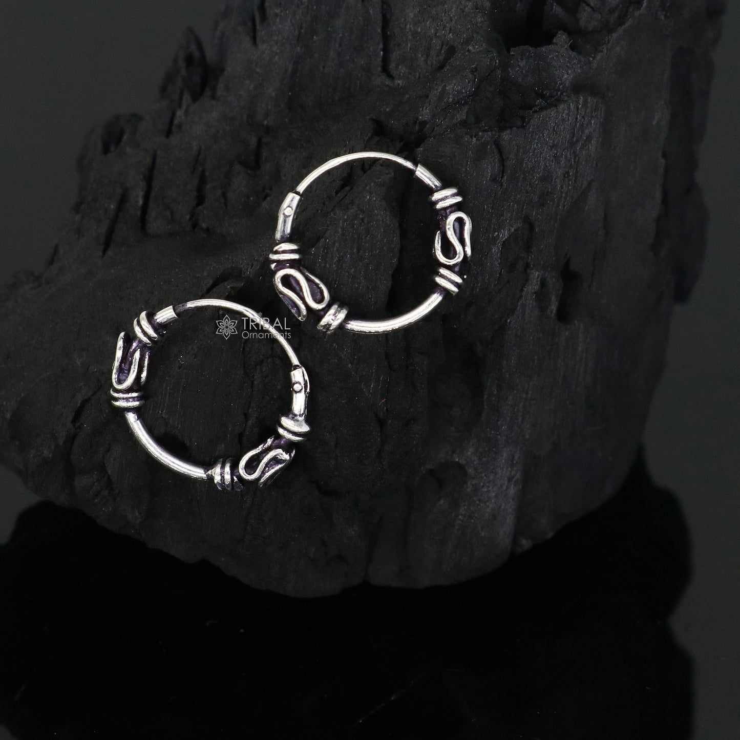 Unique Cultural new fancy stylish small 925 sterling silver handmade hoops earrings bali ,pretty gifting bali tribal jewelry india s1218 - TRIBAL ORNAMENTS