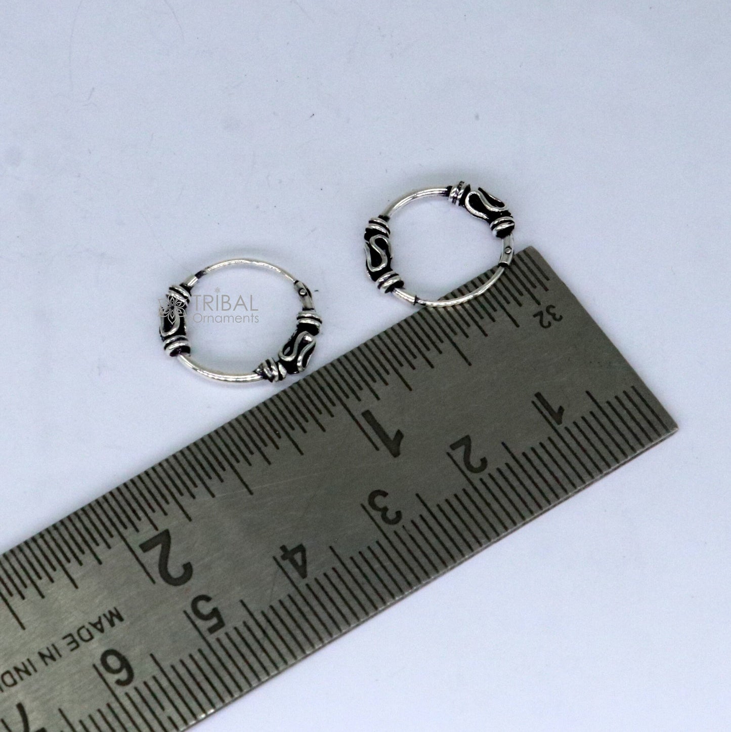 Unique Cultural new fancy stylish small 925 sterling silver handmade hoops earrings bali ,pretty gifting bali tribal jewelry india s1218 - TRIBAL ORNAMENTS